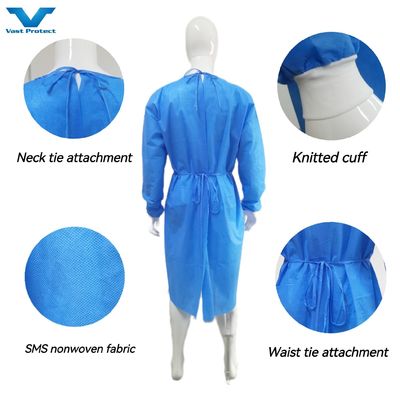 ニットマッシュフット付き 防護外科服 柔らかい抗静的布 VPT-501 首/背面閉塞 青色 PP 織物外