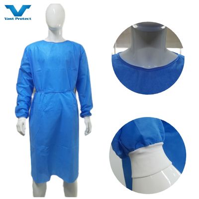 ニットマッシュフット付き 防護外科服 柔らかい抗静的布 VPT-501 首/背面閉塞 青色 PP 織物外