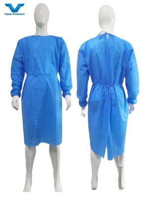 ニットマッシュフット付き 防護外科服 柔らかい抗静的布 VPT-501 首/背面閉塞 青色 PP 織物外