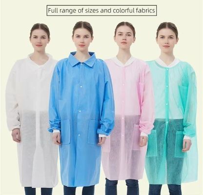 工業用 使い捨て 織物のない PP SMS マイクロポローズ Tyvek ラボコート スナップスTシャツ襟付き