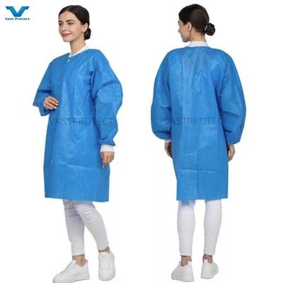 工業用 使い捨て 織物のない PP SMS マイクロポローズ Tyvek ラボコート スナップスTシャツ襟付き